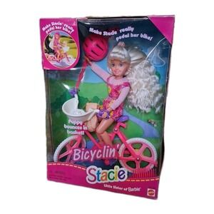 1996 Mattel Bicyclin' Stacie Little Sister of Barbie Doll & Her Dog #16734 READ
